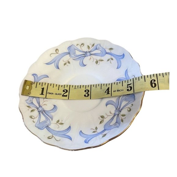 Vintage Aynsley Bone China Saucer Blue Ribbons and Vines December Rose England - Picture 5 of 7